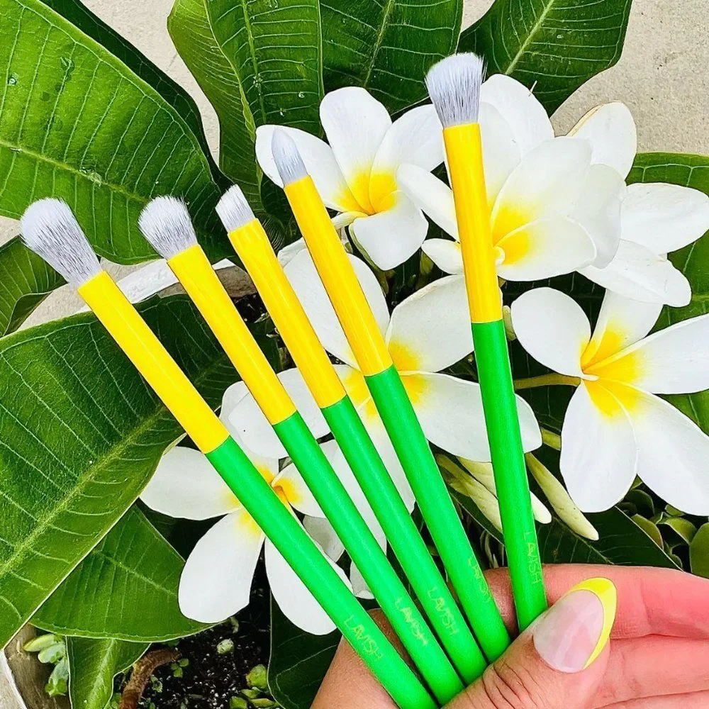 NEW Lavish Brushes 5-Piece Essential Eye Brush Collection in Green & Yellow